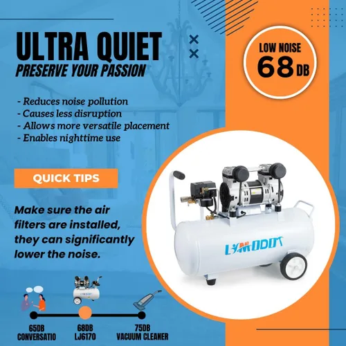 Miniatura 5 de Compresor de aire silencioso, solo 68 dB, tanque de acero de 8 galones, 2.8CFM a 90 PSI, sin aceite, compresor de aire eléctrico perfecto