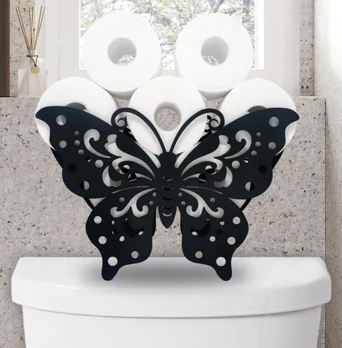 Titulares de papel de animales de mariposa, soporte de papel higiénico de metal negro, soporte de papel de metal decorativo, lindo almacenamiento de