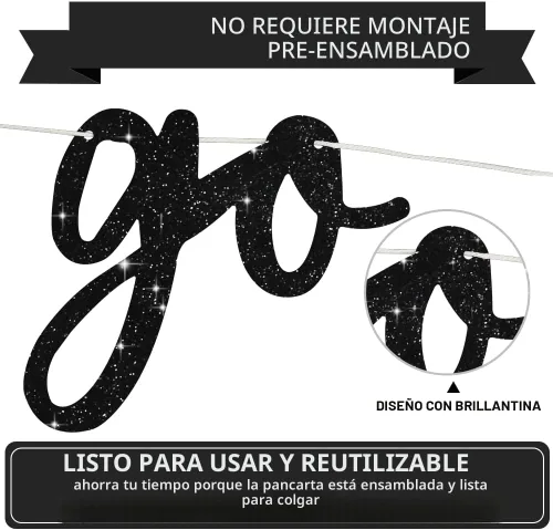 Miniatura 2 de BEISHIDA Pancarta Black Go Shawty It's Your Birthday de 11.4 pies, SIN BRICOLAJE - Pancarta de Feliz Cumpleaños con Purpurina Tema Hip Hop - Negro
