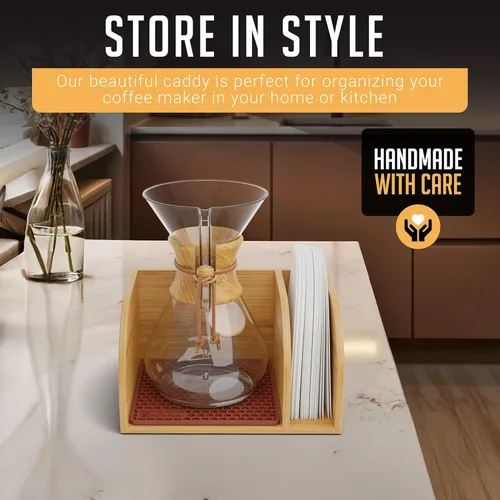 Miniatura 4 de HEXNUB Organizador de bambú para cafetera, se adapta a Chemex, Bodum, Cosori, alfombrilla a prueba de calor, soporte de filtro Alfombrilla