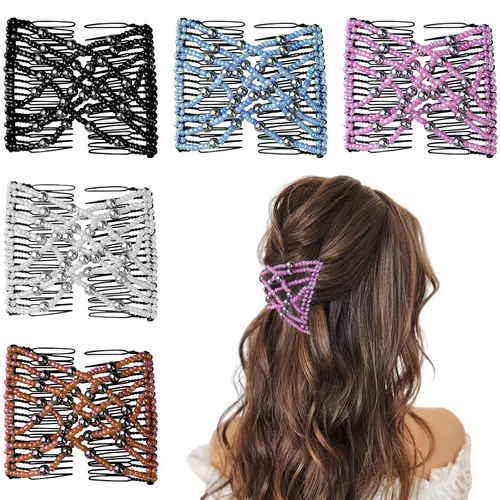 Miniatura 13 de 5 Piezas de Accesorios Mágicos Elásticos para el Cabello: Clips de Peine Elásticos Ajustables, Hacedores de Moños Vintage para Mujeres, Niñas