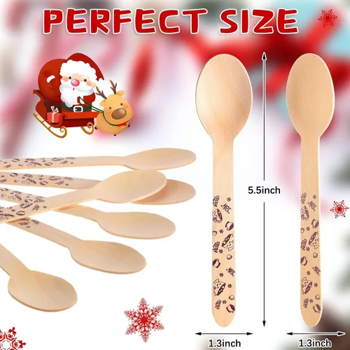 Miniatura 2 de Eaasty 100 cucharas de madera para chocolate caliente y cacao – 6 pulgadas desechables de Navidad malvavisco, bastón de caramelo, barra