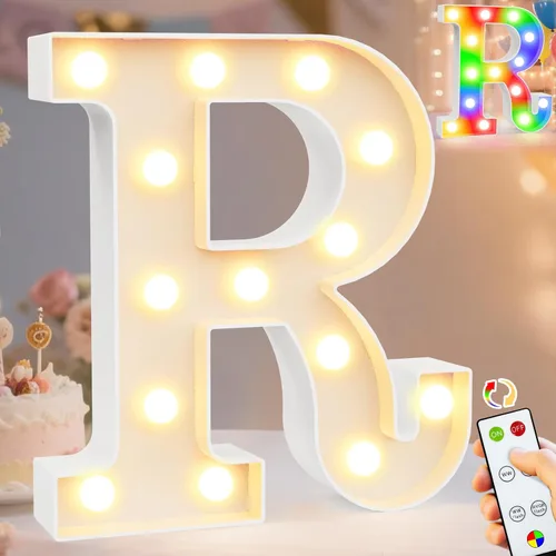 Miniatura 40 de Pooqla Letras con luces LED de marquesina, letras decorativas iluminadas en blanco cálido y blanco frío, letras del alfabeto iluminadas para niños