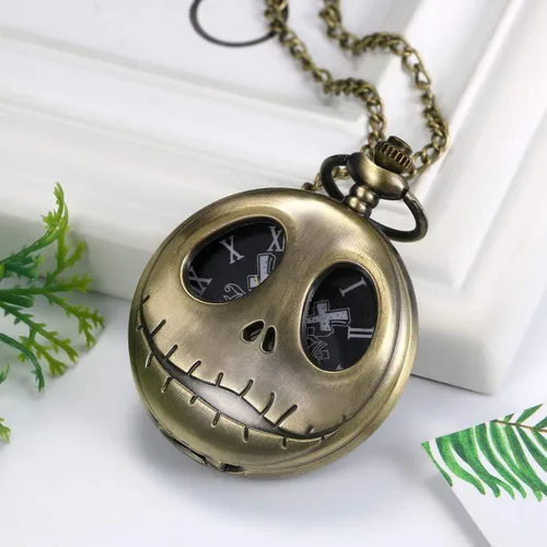 Miniatura 3 de JewelryWe Nightmare - Reloj de bolsillo navideño con diseño de calavera y cuarzo, para Navidad