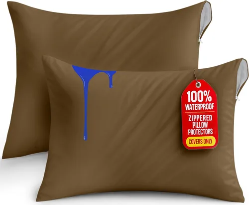Miniatura 35 de Utopia Bedding Protector de almohada impermeable, con cremallera, paquete de 2, beige, estándar, funda de almohada a prueba de chinches, de 20 x 26
