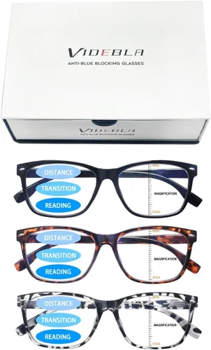Miniatura 6 de Paquete de 3 lentes de lectura progresivos multienfoque para mujeres y hombres, bloqueo de luz azul, bisagras de resorte multienfoque, lectores