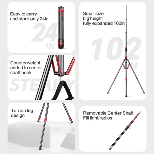 Miniatura 3 de FreeSea Soporte de luz de aluminio, soporte de trípode ajustable para fotografía, 260cm/102inch Studio Trípode resistente para Speedlite Flash