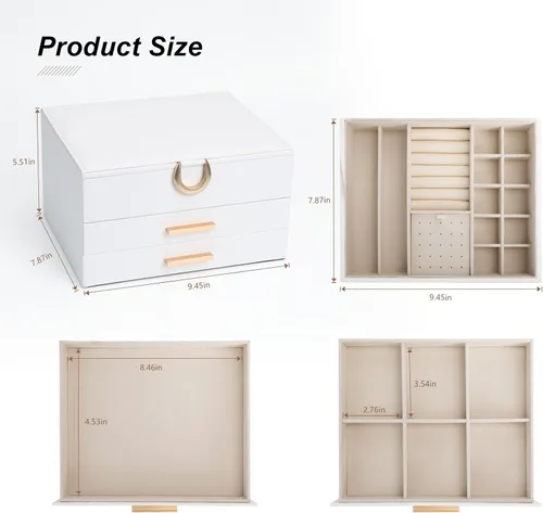 Miniatura 11 de Elegant Gift Jewelry Box with Mirror - 3-Layer Organizer for Earrings, Rings, Necklaces, Ready to Give for Birthday Anniversary Christmas Apricot
