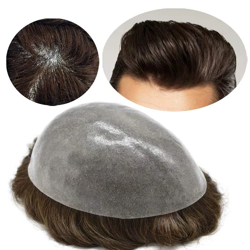 Miniatura 10 de LYRICAL HAIR Tupé de cabello humano para hombres, totalmente polivinílico, tupé para hombre, totalmente transparente, suave, delgada, 0.004-0.005
