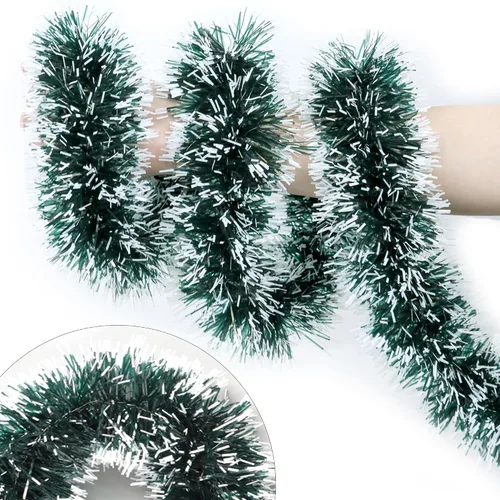 Miniatura 8 de Guirnalda de oropel de Navidad de 50 pies con adorno de hombre de jengibre, guirnalda metálica brillante roja y verde para árbol de Navidad, hogar