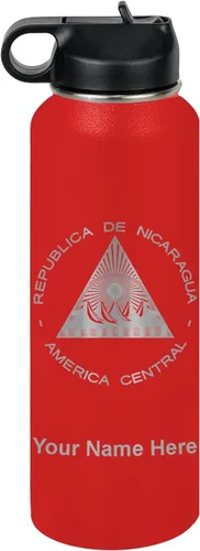 Miniatura 9 de LaserGram Botella de agua personalizada, bandera de Nicaragua, acero inoxidable de doble pared aislada al vacío con popote superior, regalo grabado