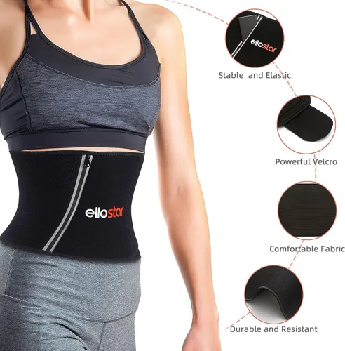 Miniatura 6 de ellostar Faja reductora de cintura para mujeres y hombres y banda de control de abdomen, moldeador de cuerpo, sauna, banda para el sudor Negro