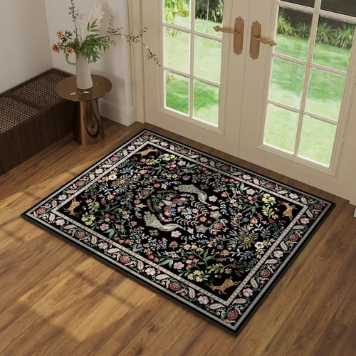 Miniatura 56 de Rugcomf Alfombra de pasillo lavable para cocina 2'6''x8' Alfombra de pasillo para entrada interior floral antideslizante alfombra suave para Azul