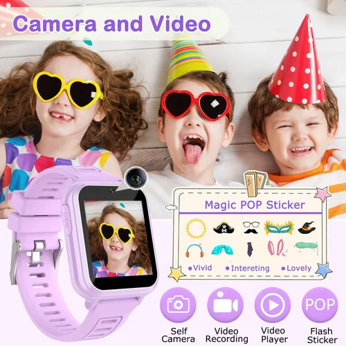 Miniatura 4 de Cosjoype Relojes inteligentes para niños de 3 a 12 años, con 39 juegos de rompecabezas, cámara de video HD, reproductor de música, tarjetas