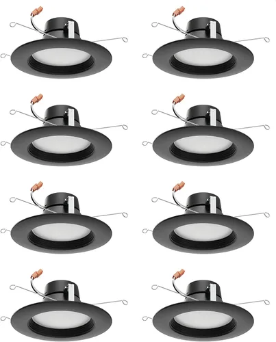 Satco S11835/08 ColorQuick LED Downlight Retrofit, CCT seleccionable por color 2700K/3000K/3500K/4000K/5000K, 5-6 pulgadas, negro, paquete de 8