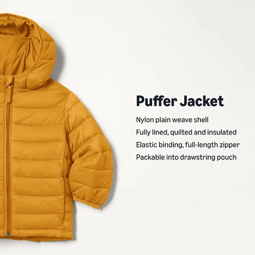 Miniatura 2 de Amazon Essentials Chaqueta acolchada, ligera, resistente al agua, con capucha, para niños, aislada, amarillo dorado 2, talla S