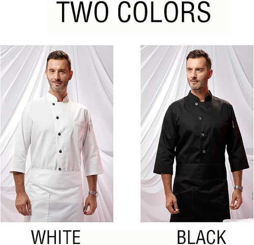 Miniatura 6 de Men Stand-Up Collar Chef Coat 34 Sleeve Lightweight Chef Jacket Chef Uniform With 2-Pockets Professional