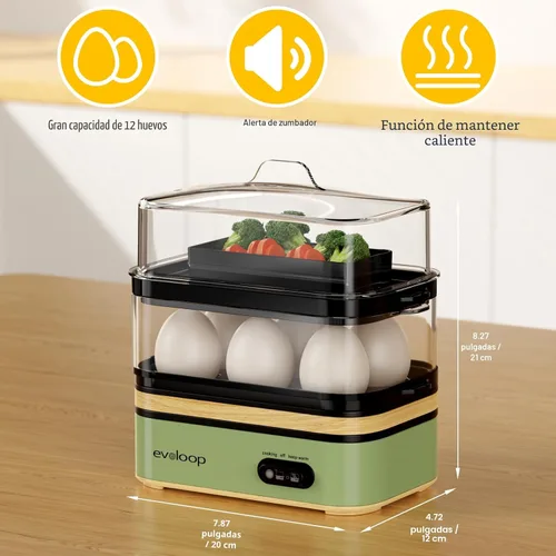Miniatura 7 de Evoloop Olla de Huevos Eléctrica de Cocción Rápida para 12 Huevos, para Huevos Blandos, Medianos, Duros, Escalfados, Fabricante de Tortillas, Huevos