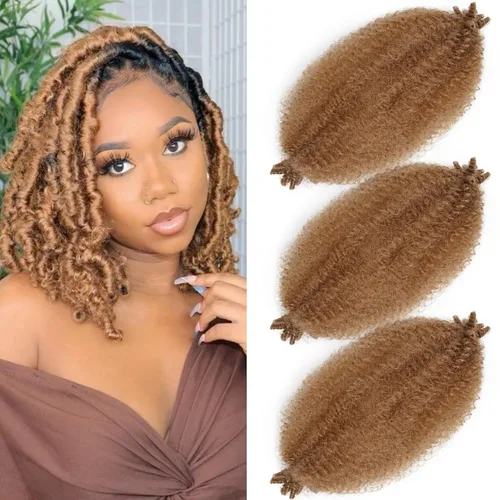 Miniatura 9 de Cabello afro trenzado elástico de 24 pulgadas, cabello Marley para rastas sintéticas, cabello trenzado estilo Marley Twist color rojo burdeos