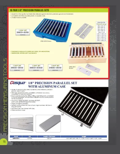 Miniatura 2 de HHIP 3900-3012 Juego de 10 pares paralelos de precisión 1/8, 1/8 "x 3", caja de madera