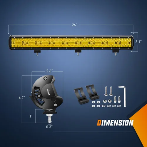 Miniatura 2 de Nilight Barra de luz LED de 26 pulgadas, 540 W, amarilla, foco de inundación, triple fila, lámpara de conducción, para techo, para defensa