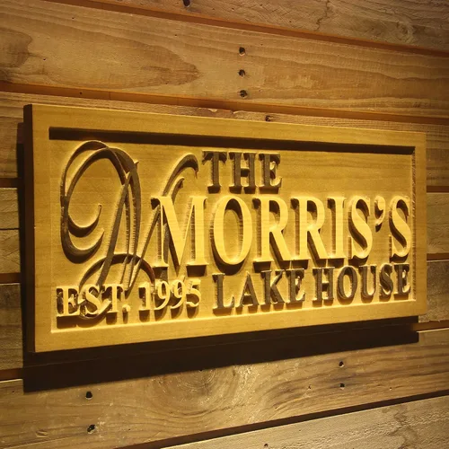 Miniatura 2 de ADVPRO wpa0031 - Letrero de madera personalizado con nombre de Lake House para decoración del hogar, boda, tamaño mediano, 18.25 x 7.25 pulgadas