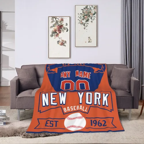 Miniatura 16 de Manta personalizada para fanáticos de la cama, regalo de béisbol, ciudad, invierno, verano, manta de forro polar con nombre y número personalizados