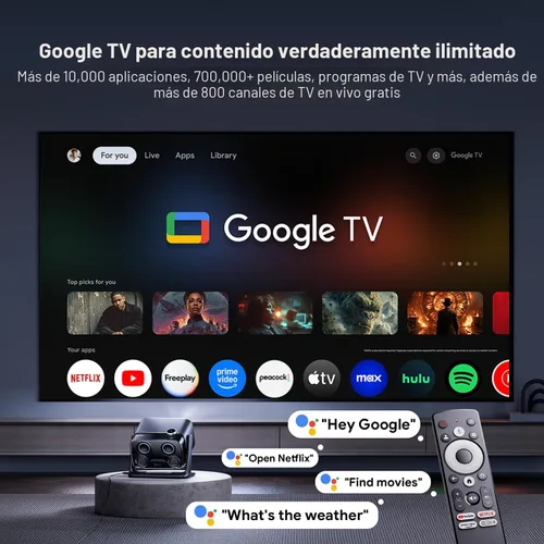 Miniatura 2 de Aurzen BOOM - Mini proyector inteligente Google TV con WiFi y Bluetooth, control de voz, modo familiar, audio Dolby de 20 W, enfoque en tiempo real