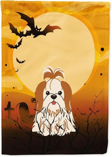 Miniatura 283 de Caroline's Treasures BB4307GF - Bandera de Halloween Airedale para jardín, bandera decorativa para patio exterior, obras de arte de patio, macizos