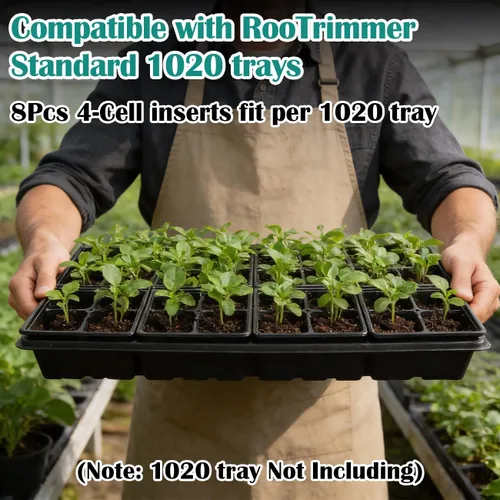 Miniatura 3 de RooTrimmer Paquete de 40 bandejas reutilizables de 4 celdas para plantas de semillero, bandejas profundas de células grandes con agujeros de drenaje