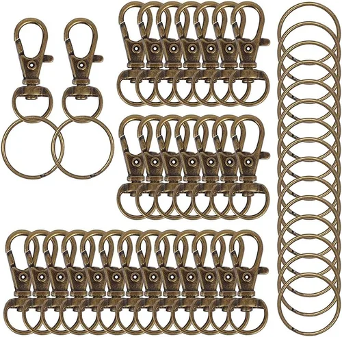 Miniatura 10 de dophee 100 ganchos giratorios de metal con anillos para llavero, cierres de pinza de langosta dorados para hacer joyas, bricolaje, manualidades