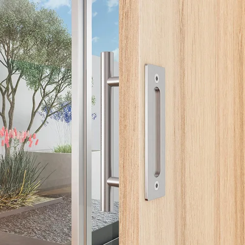 Miniatura 5 de ZEKOO Manija de puerta corrediza de granero de 12 pulgadas, diseño de dos lados, acabado cepillado, acero inoxidable, puerta de jardín