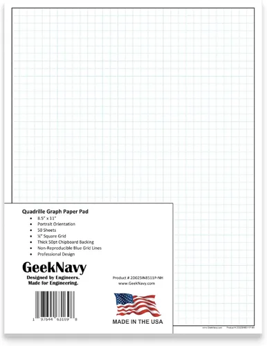 Miniatura 11 de GeekNavy Papel cuadriculado de 8.5 x 11 pulgadas, 50 hojas verticales, cuadrícula cuadrada de 0.25 pulgadas, 4 x 4, plano, alto brillo, contorno