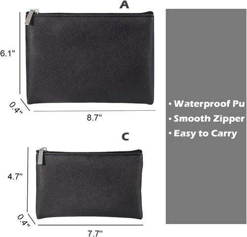 Miniatura 2 de Juego de 2 bolsas de maquillaje, pequeña bolsa de maquillaje con cremallera, bolsa de cosméticos portátil para viajes, bolsa de belleza de piel Negro