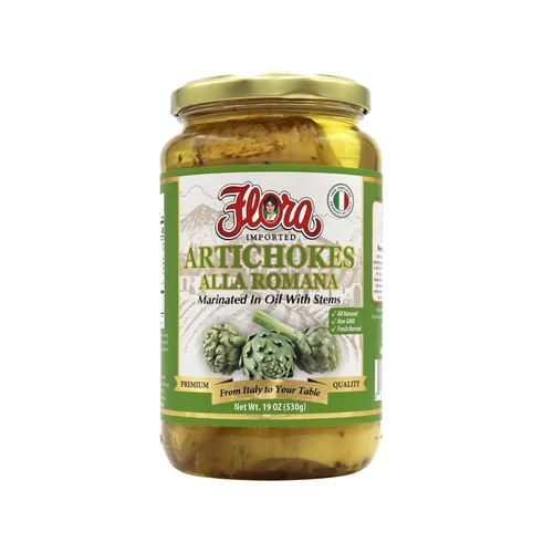 Flora Foods Alla Romana - Alcachofas marinadas en aceite con tallos | 19 oz (530g) | Importadas de Italia, totalmente naturales, sin OMG, cosecha