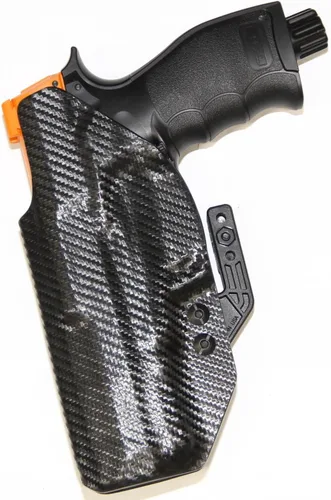Miniatura 2 de REVKEL Custom IWB/AIWB Kydex Holster CCW para pistola de bolas de pimienta UMAREX T4E PDP50 con garra Modwing. Hecho a mano en Texas, EE. UU.