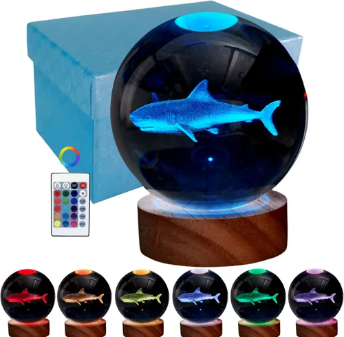 Miniatura 15 de Lámpara de bola de cristal 3D de Axolotl, lámpara de noche de bola de cristal mejorada de 3.15 pulgadas con 16 colores LED, base de madera, control