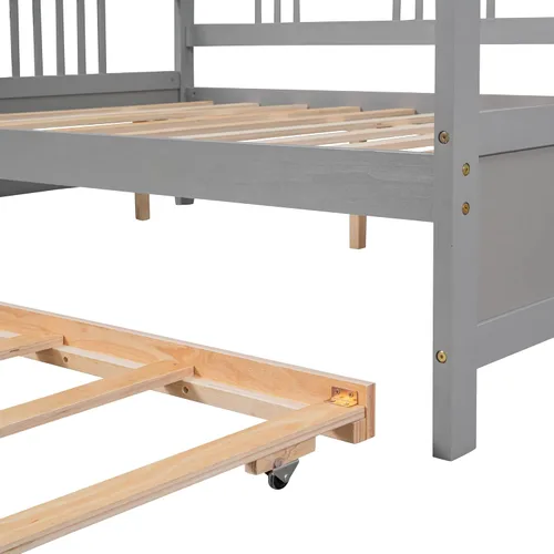 Miniatura 8 de Merax Sofá cama con cama nido, soporte de listones de madera, sofá cama moderno para sala de estar con rieles, tamaño completo, gris