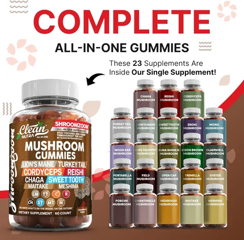 Miniatura 2 de Gomitas de hongos 15 en 1 con melena de león, cola de pavo Cordyceps Reishi Chaga Sweet Toot Maitake Meshima Poria Cocos Shiitake Tremella