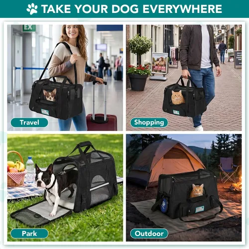 Miniatura 7 de PetAmi Transportador de mascotas aprobado por aerolíneas para gatos, transportador de perros de lados suaves para perros pequeños, suministros
