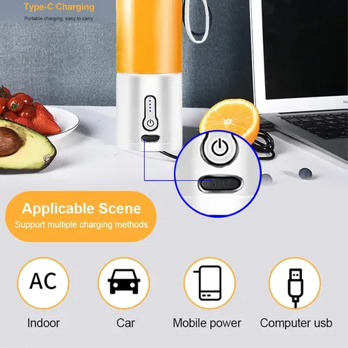 Miniatura 3 de Juicer portátil Batidora de batido USB recargable procesador de alimentos Máquina mezcladora de frutas Mini Juicer Blender Cup 530ML [Blanco]