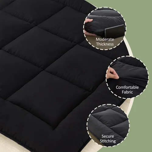 Miniatura 5 de Colchón japonés plegable y portátil, colchón de futón enrollable de 3 pulgadas, tapete de tatami negro para adultos y niños, espuma viscoelástica
