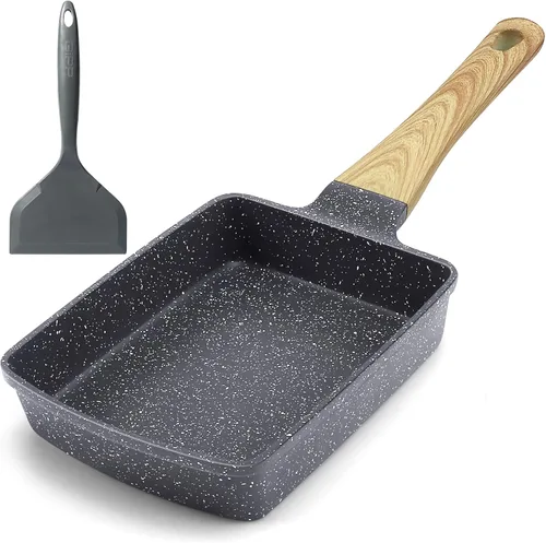 Miniatura 10 de GiPP Sartén de cerámica antiadherente para huevos, sartén dividida 3 en 1 para tortilla de desayuno, 7.9 pulgadas con mango resistente al calor