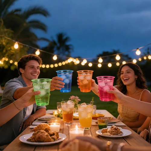 Miniatura 6 de Paquete de 120 vasos de fiesta que brillan en la oscuridad, vasos de plástico neón de 12 onzas, vasos desechables multicolor para fiestas de luz