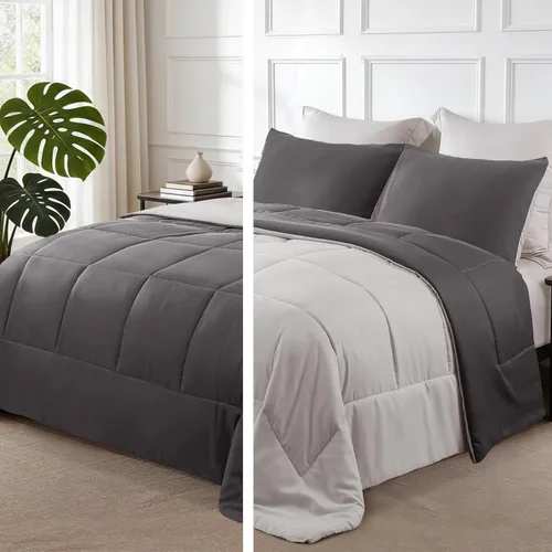 Miniatura 19 de Exclusivo Mezcla Juego de edredón ligero reversible tamaño individual, edredón alternativo al plumón con 1 funda de almohada, juego de ropa de cama