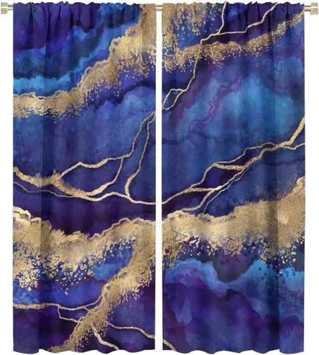 Miniatura 86 de Cortinas abstractas de mármol de lujo de lujo azul marino dorado a rayas con patrón de mármol estampado para dormitorio, sala de estar, cortinas