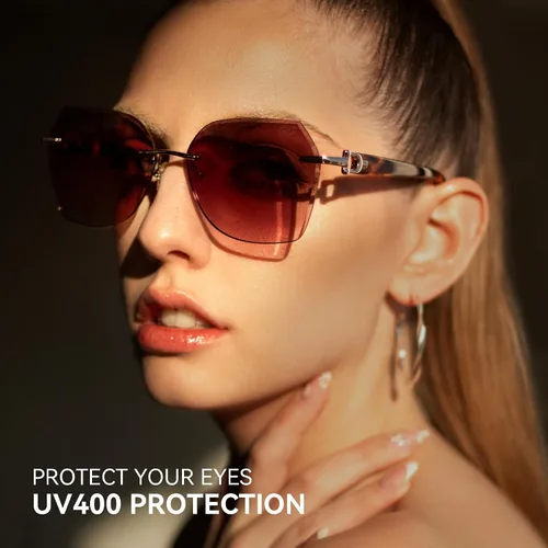 Miniatura 2 de ZENOTTIC Lentes de sol sin montura de gran tamaño para mujer, diseño geométrico de corte de diamante, lentes degradados, protección UV, tonos de moda