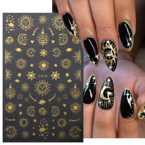 Miniatura 2 de Calcomanías de arte de uñas alienígenas, astronauta, tierra, luna, estrella, ovni ojos de cohete, diseños de calcomanías autoadhesivas para uñas