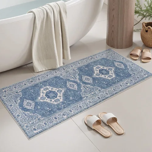 Miniatura 17 de Seavish Alfombra de baño bohemia, vintage, envejecida, absorbente, pequeña, antideslizante, lavable, para fregadero, ducha, tocador, suave, cómoda