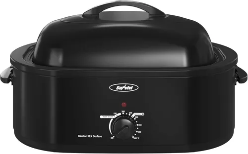Horno tostador eléctrico de 22 cuartos con bandeja extraíble y tapa de autohilvanado, perfecto para asar pavo con control de temperatura de 150 a
